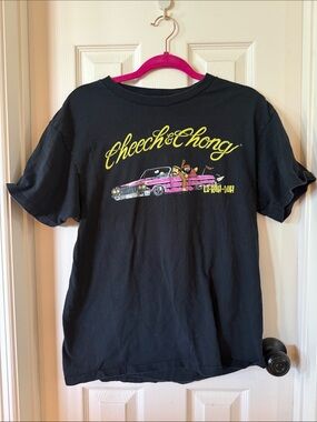 Cheech & Chong Black Graphic Tee “La-Rah-Duh” with Pink Car